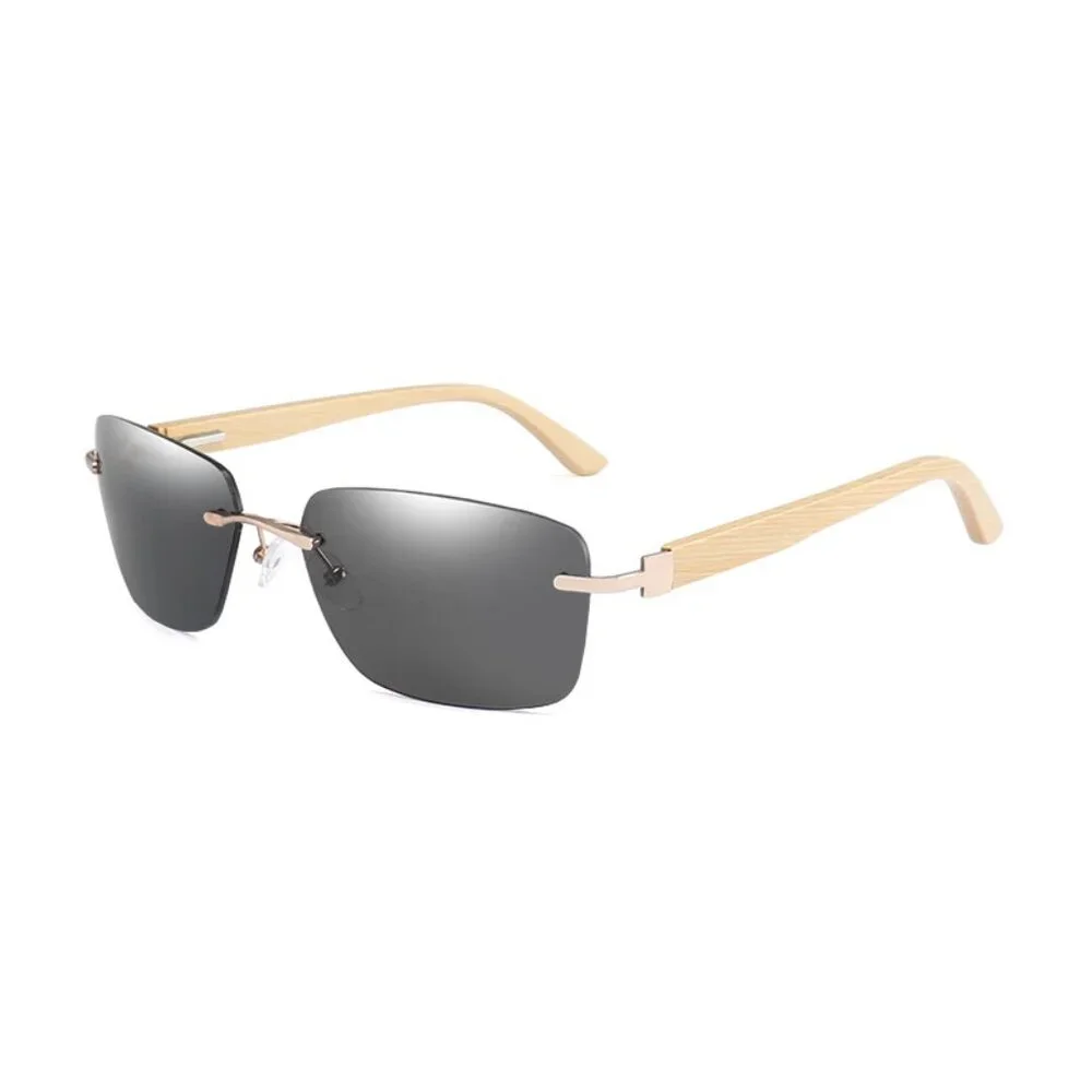 Men Sunglasses Hip Hop Shades‎ Metal Gold Black Lens Frameless Classic Outdoor